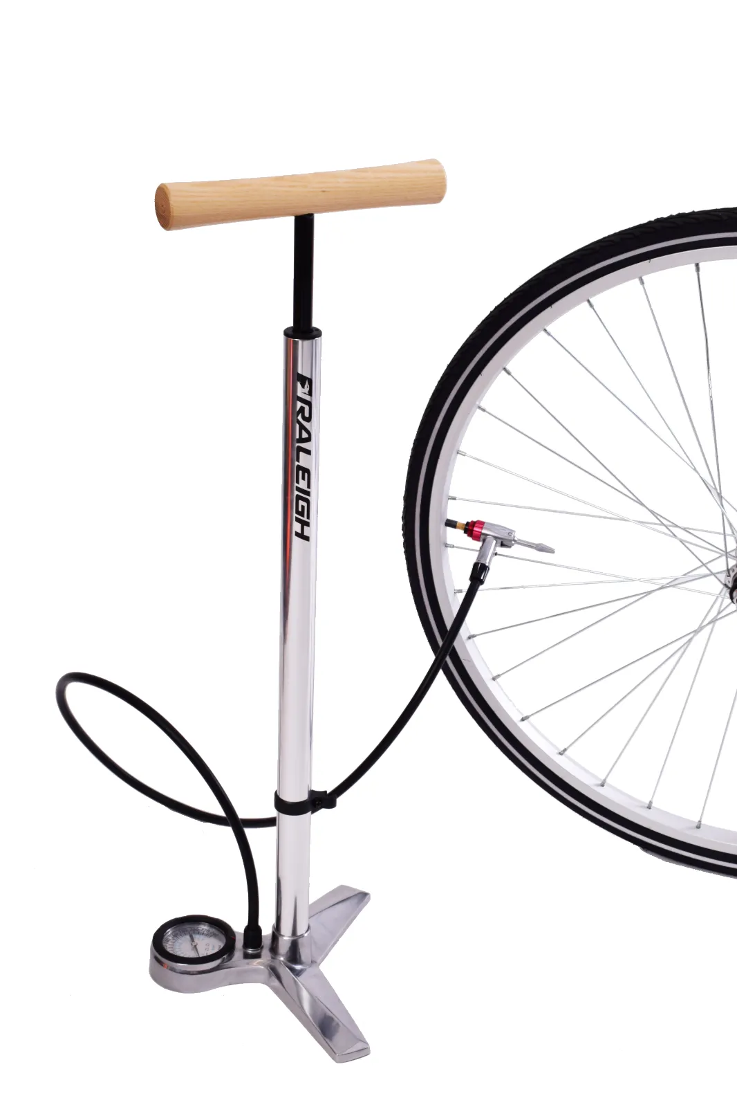 Raleigh Floor Pump Exhale TP2.0 Alloy With Wooden Handle Presta & Schrader Valve