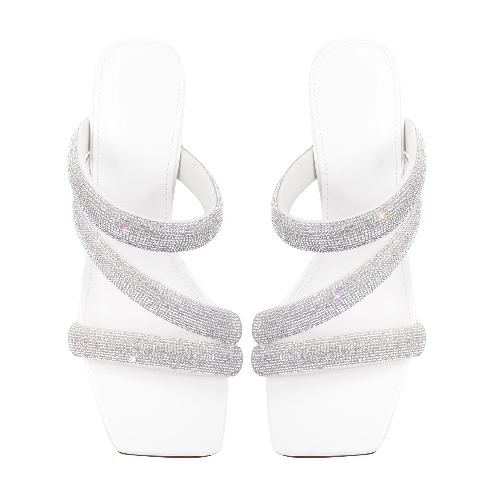 Rhinestone Strappy Slip on Chunky Heels Sandals