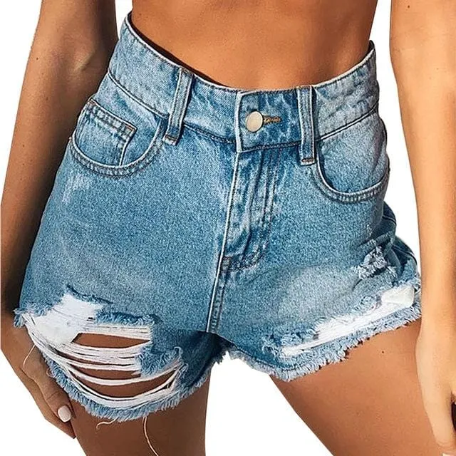 Ripped High-Waist Denim Shorts