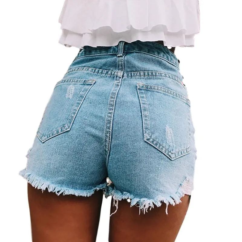 Ripped High-Waist Denim Shorts