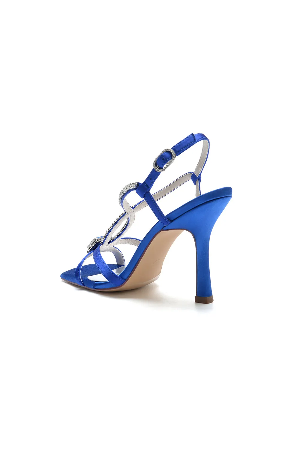 Royal Blue Satin Heels with Crystal Accent