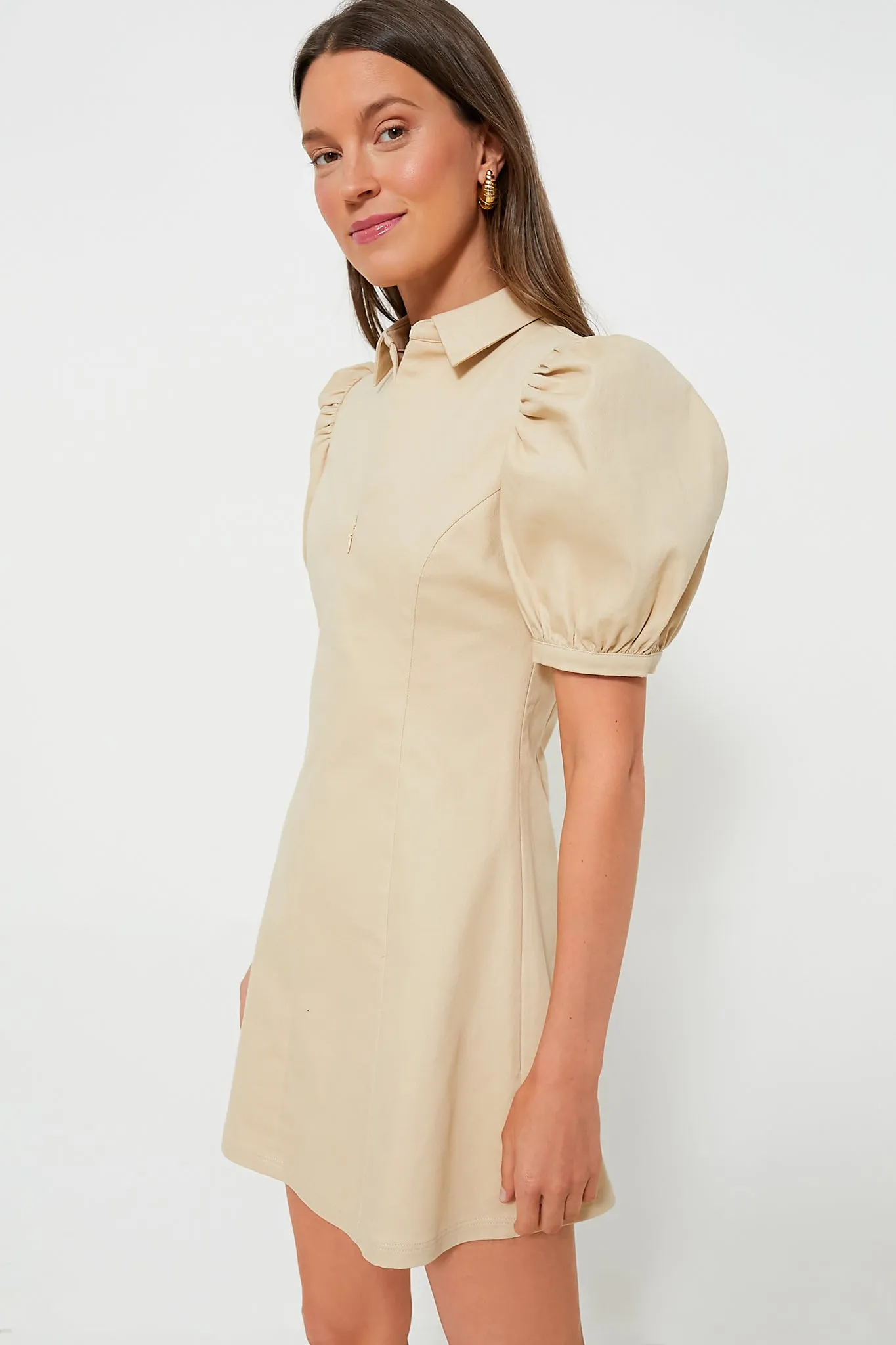 Sand Front Zip Denim Mini Dress