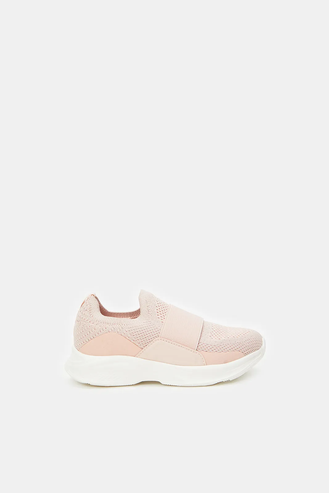 Senior Girls Pink Fly knit Slip-On Sneakers