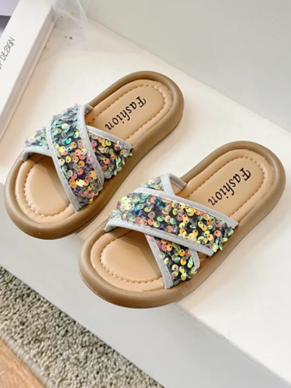 Sequin Fiesta Slide Sandals By Liv and Mia