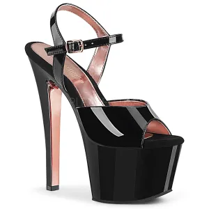 Sky-309TT Black Patent/Black-Rose Gold Chrome, 7" Heels (Speed Heels)