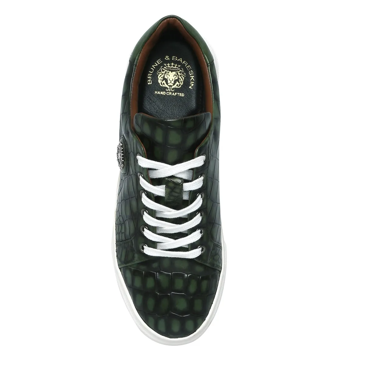 Smokey Green Finish Leather White Sole Low Top Sneakers by Brune & Bareskin