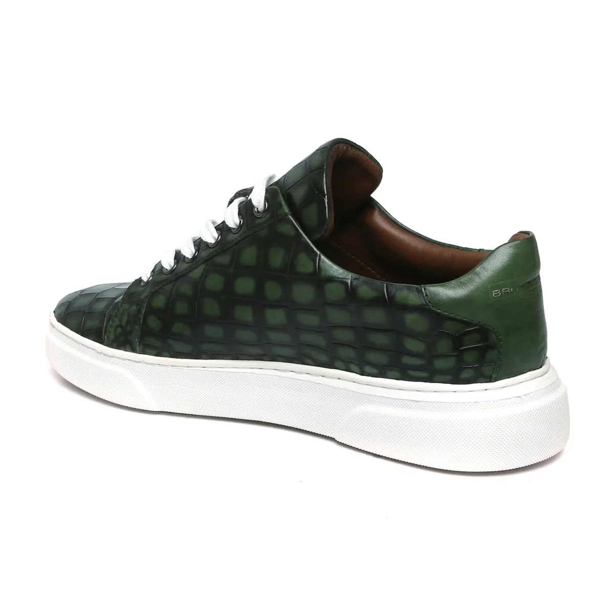 Smokey Green Finish Leather White Sole Low Top Sneakers by Brune & Bareskin