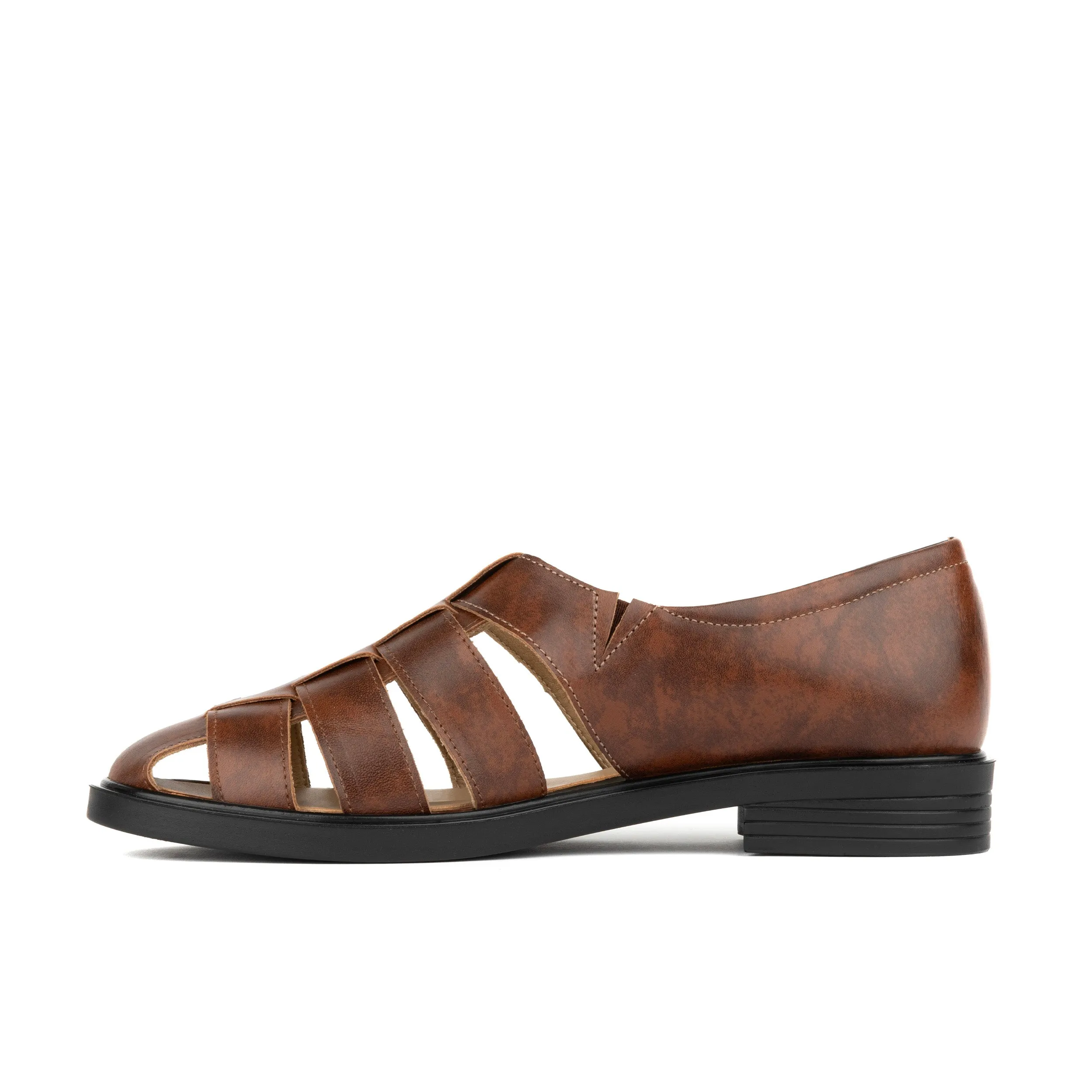 Sorrento - Brown - Women's woven straps flat leather sandal with covered back