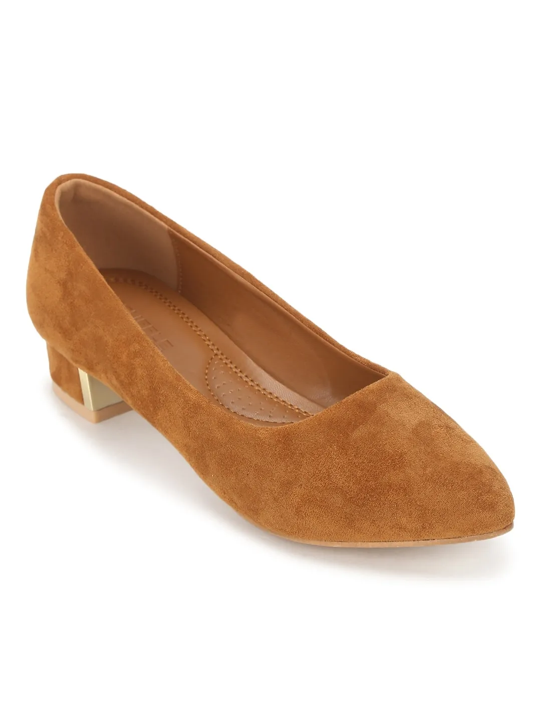 Tan Micro Low Block Heels