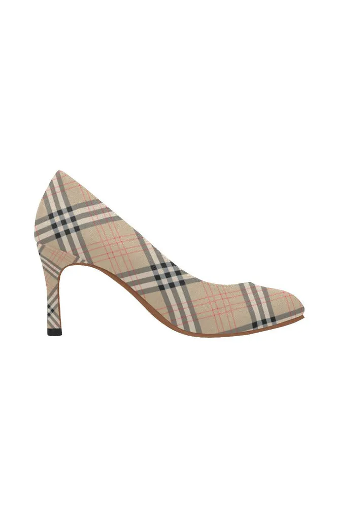 Tan Tartan Print Women's High Heels