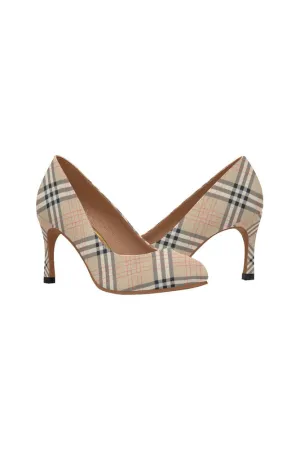 Tan Tartan Print Women's High Heels