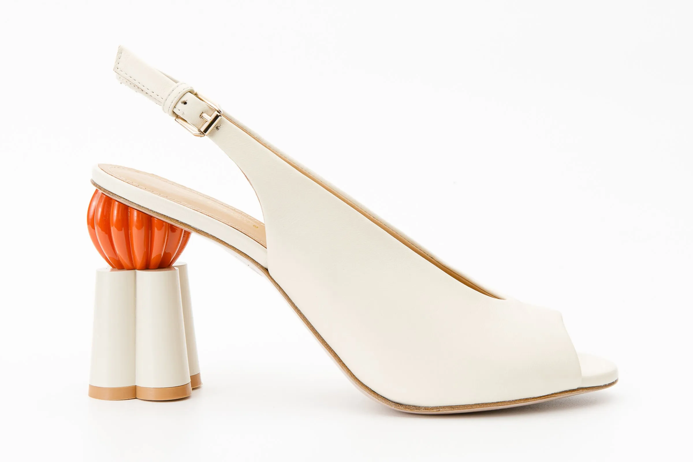 The Cimla Cream Leather Pumpkin Heel Women Sandal