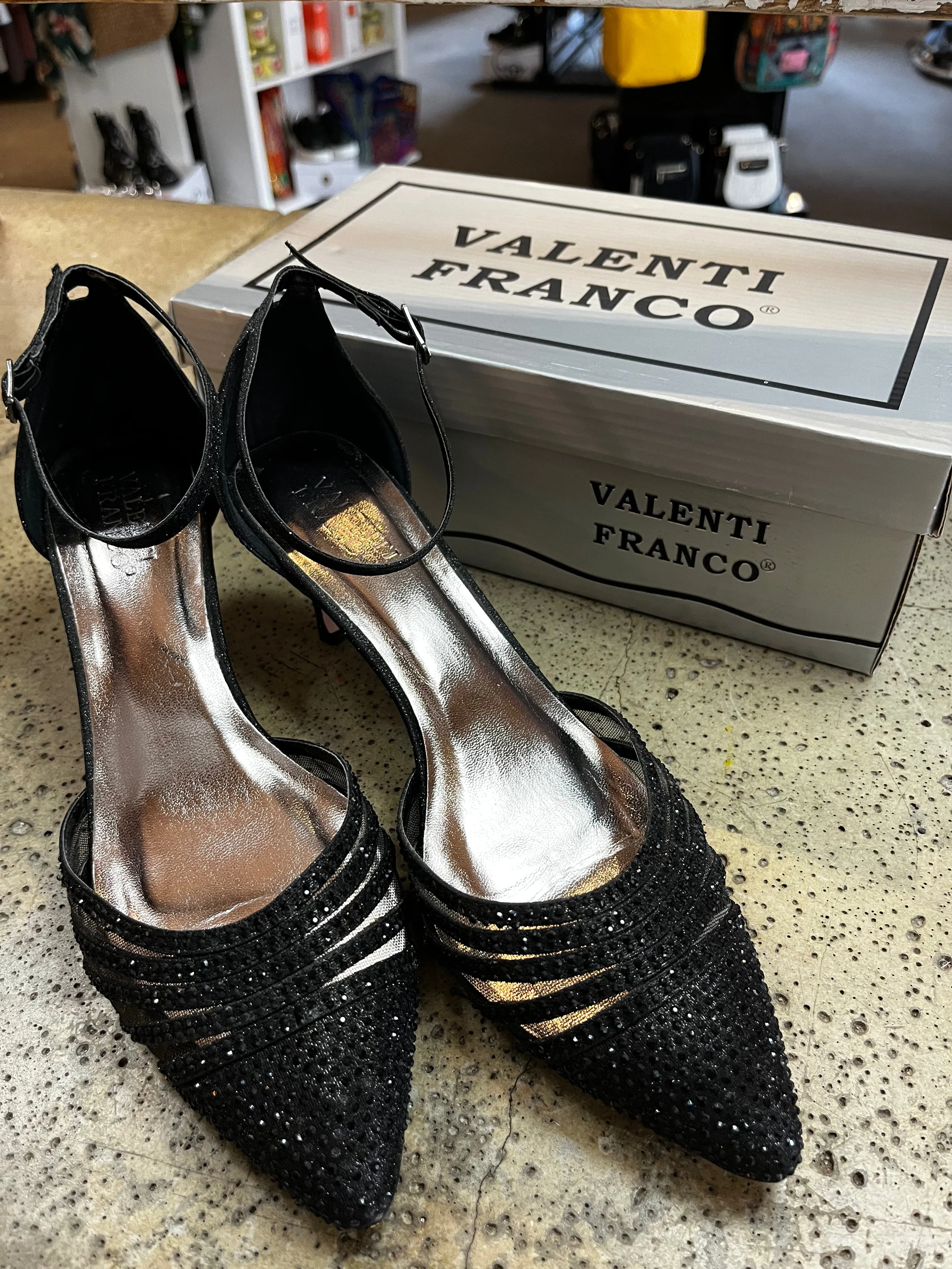 Valenti Franco Black Stud Kitten Heels (Size 10)