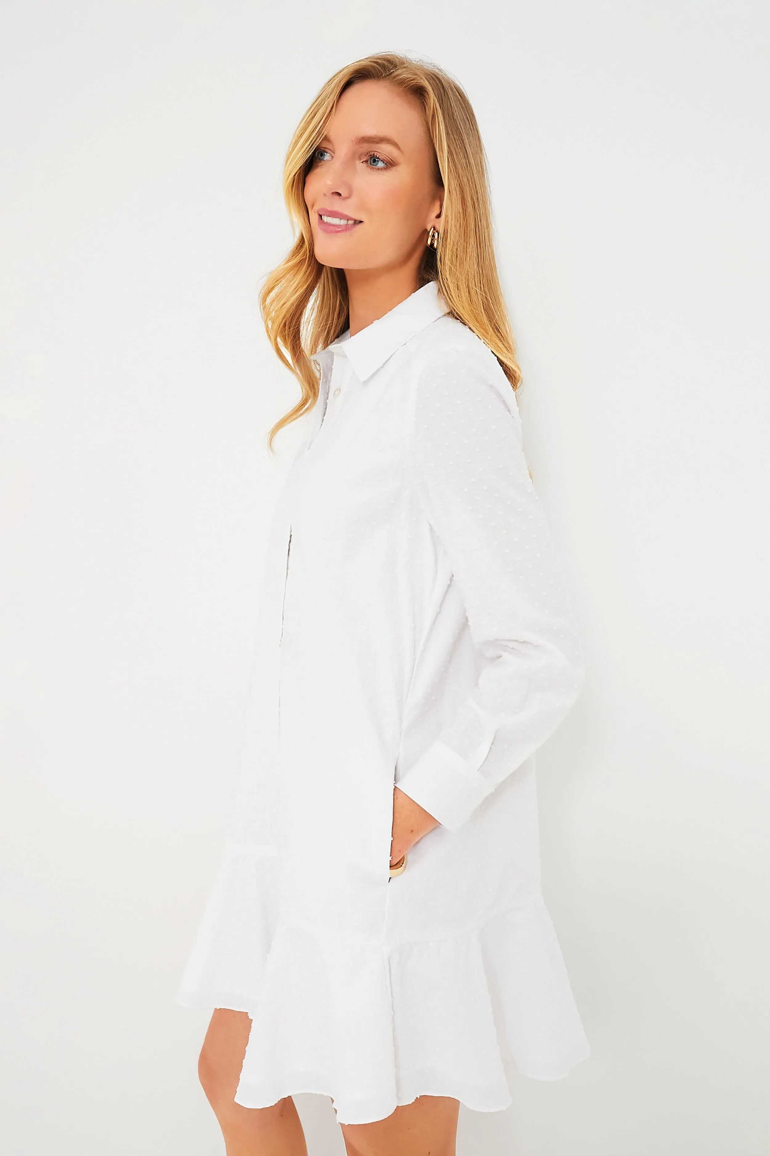 White Swiss Dot Callahan Shirt Dress