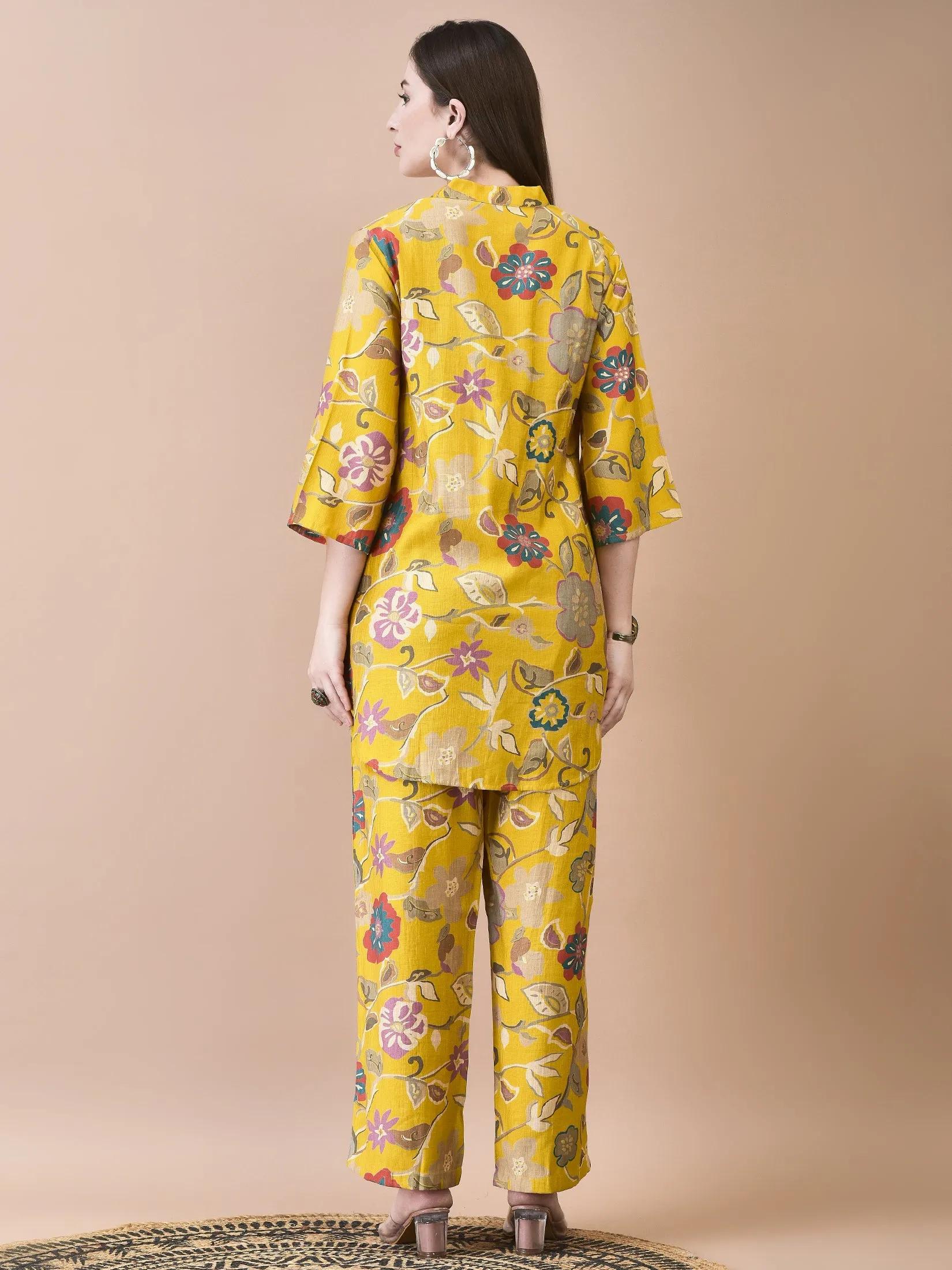 Women Liva Yellow Floral Print Co-Ord Set