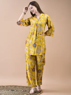 Women Liva Yellow Floral Print Co-Ord Set