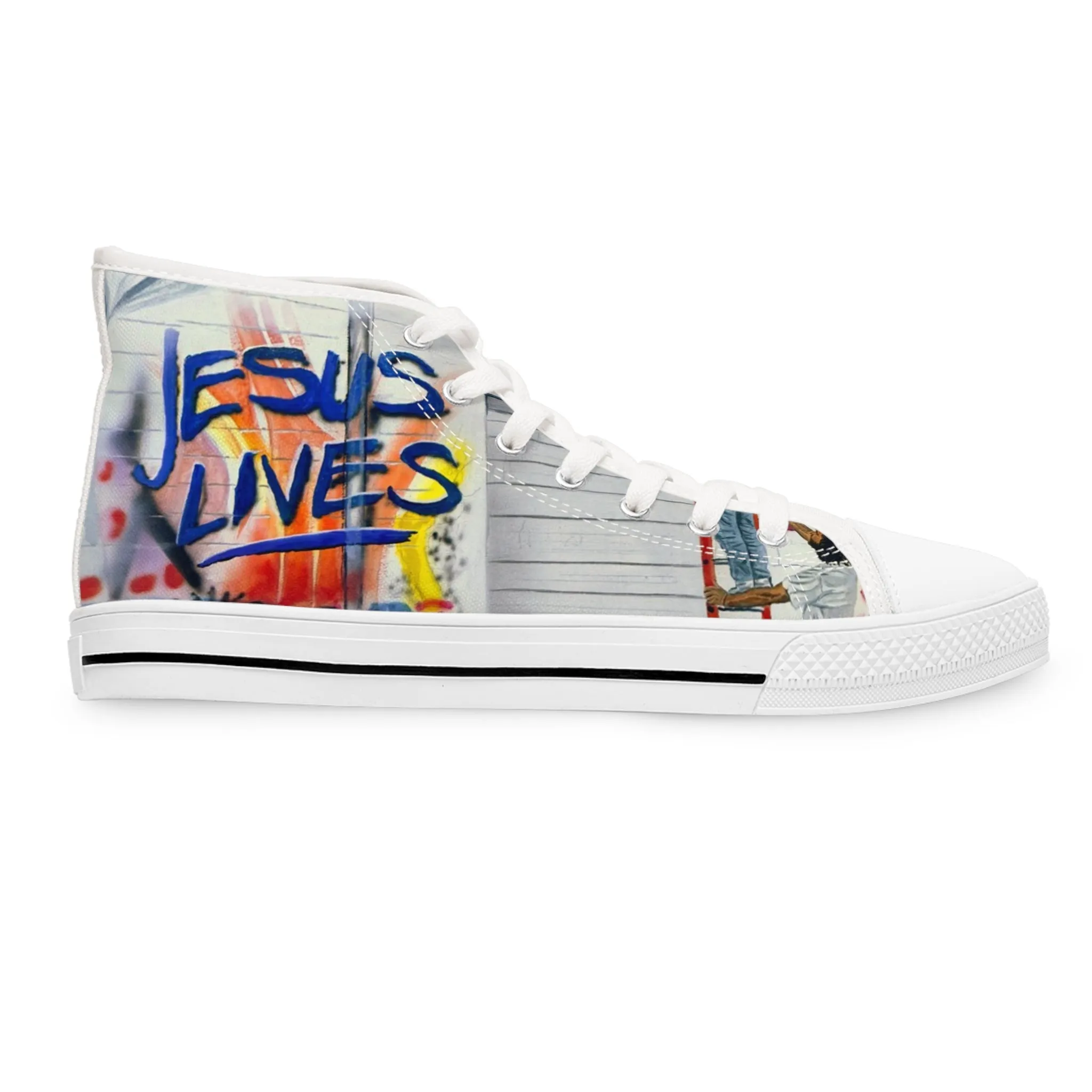 Women's High Top Sneakers with Jesus Graffiti Design