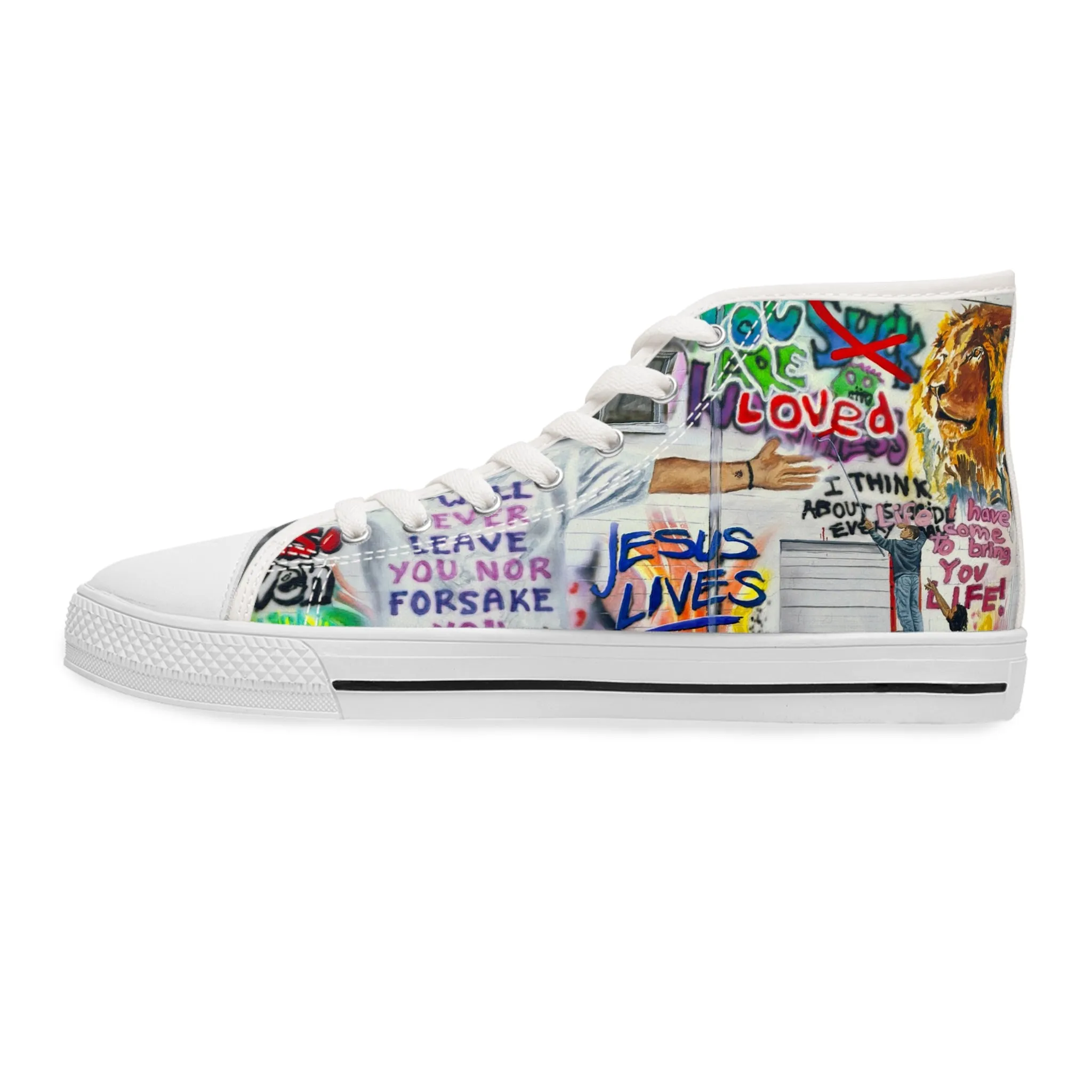 Women's High Top Sneakers with Jesus Graffiti Design