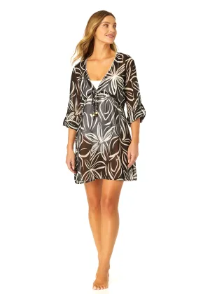 Women's V Neck Roll Tab Sleeve Pocket Dress Cover Up