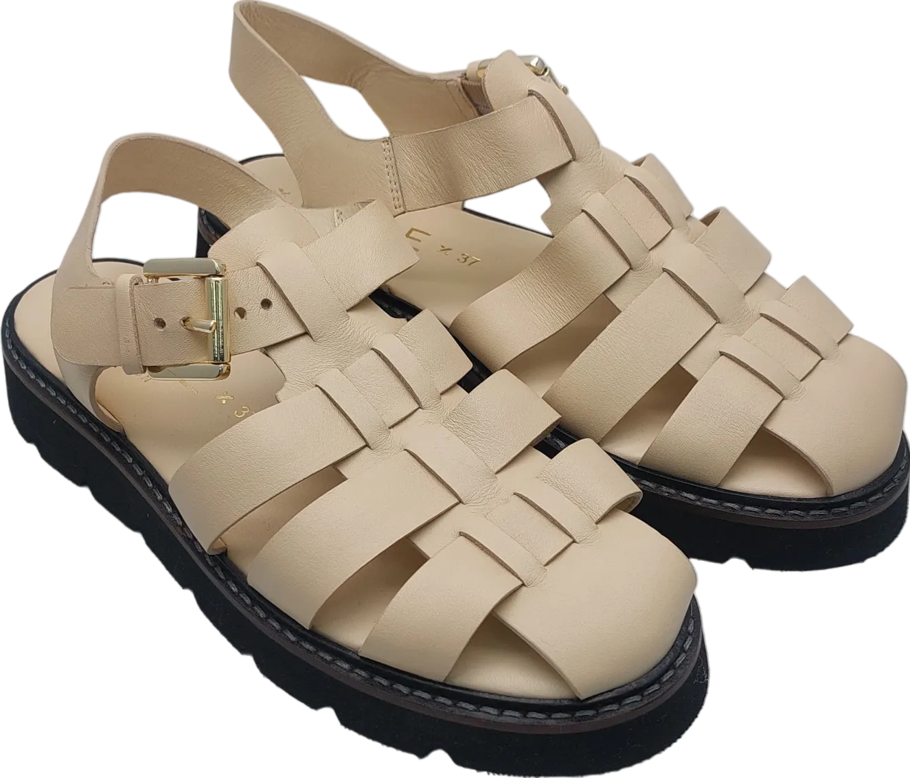 WYSE LONDON Beige Leather Darcy Sandals UK 4